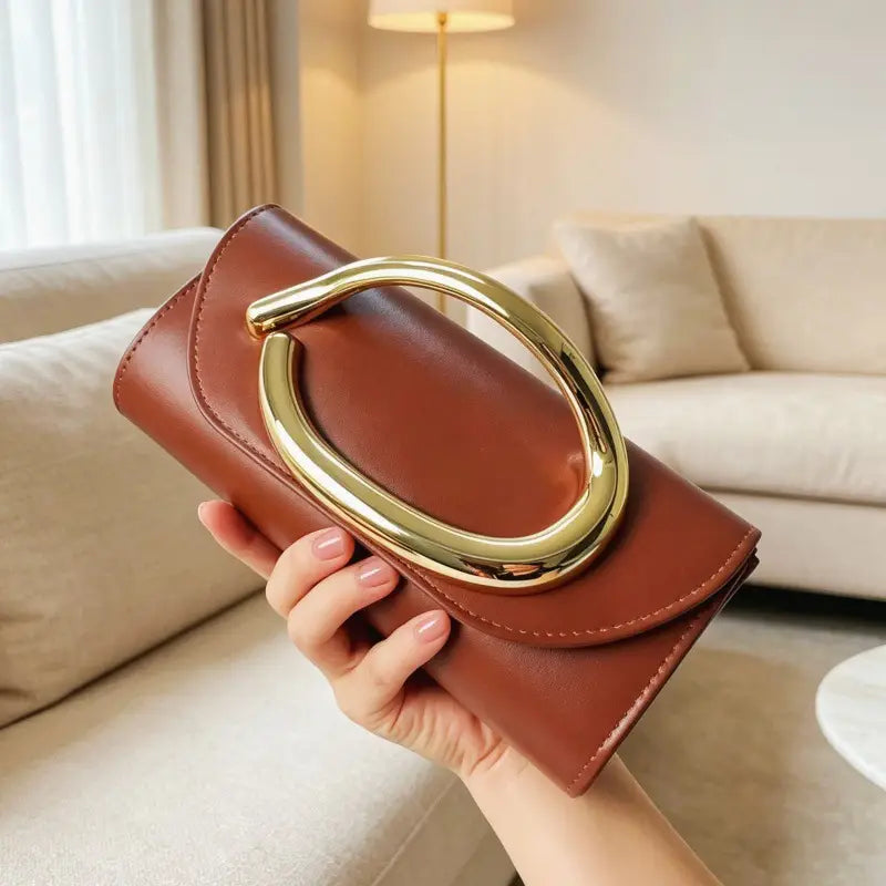 Metal Handle Metallic Clutch Purse