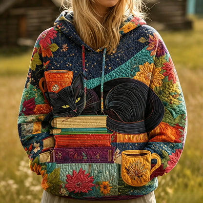 Black Cat Books & Coffee Quilted Casual Hoodie