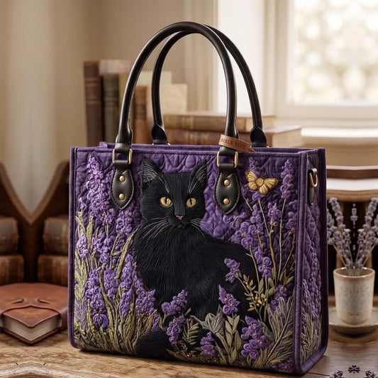 Lavender And The Black Cat Quilted Leather Strap Bible Handbag