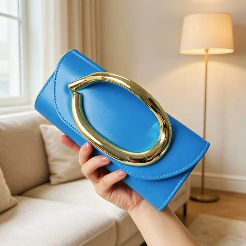 Metal Handle Metallic Clutch Purse