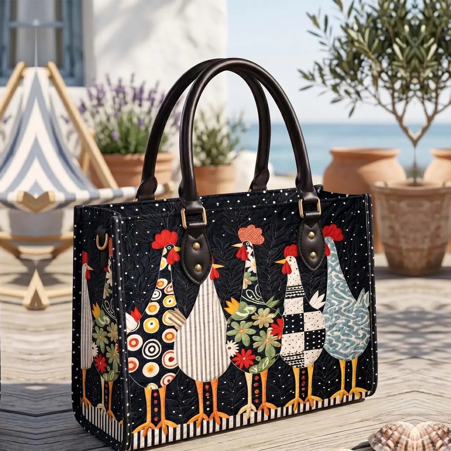 Funky Chicken Quilted Leather Strap Bible Handbag