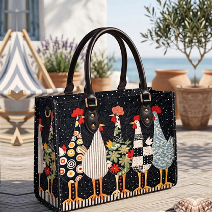 Funky Chicken Quilted Leather Strap Bible Handbag