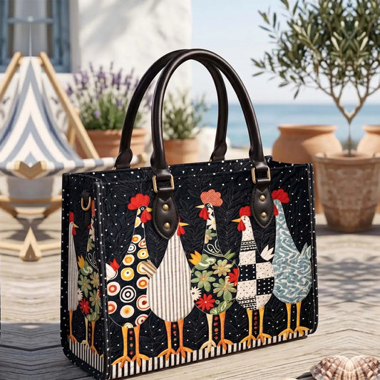 Funky Chicken Quilted Leather Strap Bible Handbag