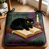Vintage Black Cat Book & Candle Gothic Quilted Chair Cushion