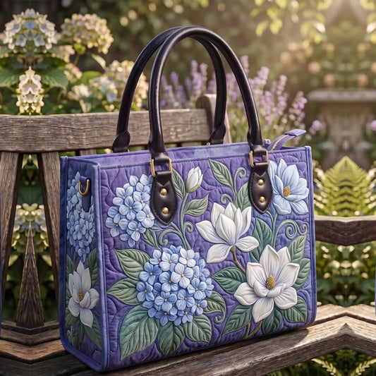 Lotus Iris Floral Quilted Leather Strap Bible Handbag