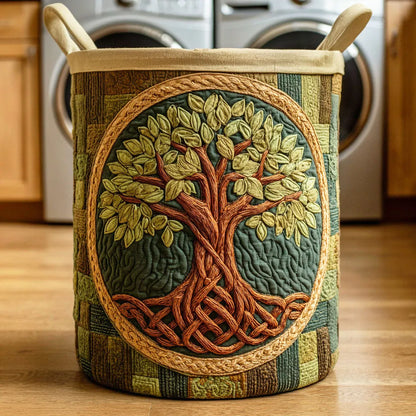 Verdant Life Tree Quilted Laundry Basket