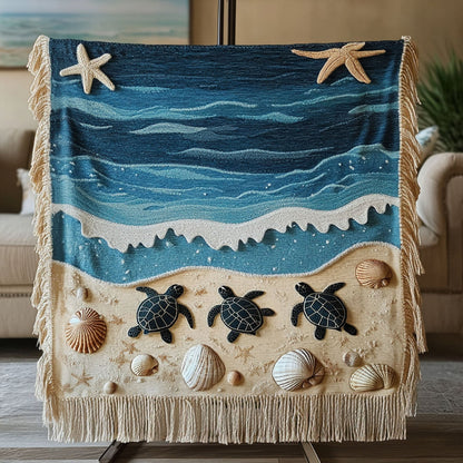 Waves and Shells Woven Quilted Blanket