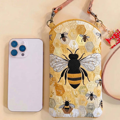 Honeycomb Giant Bee Quilted Slim Phone Crossbody Bag