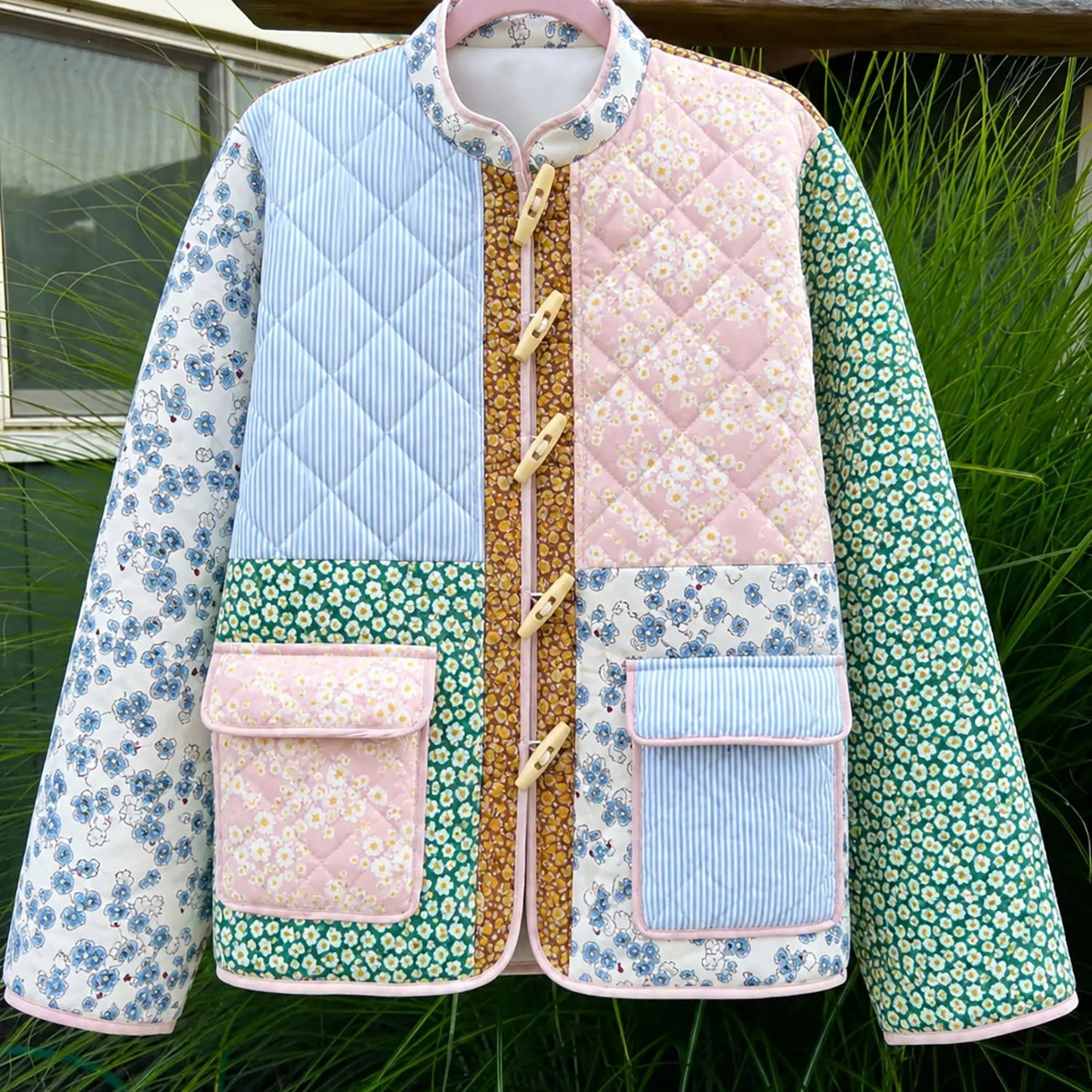 Boho Color Block Floral Quilted Jacket