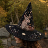 Mystical Deer Gothic Handcrafted Quilted Witch Hat