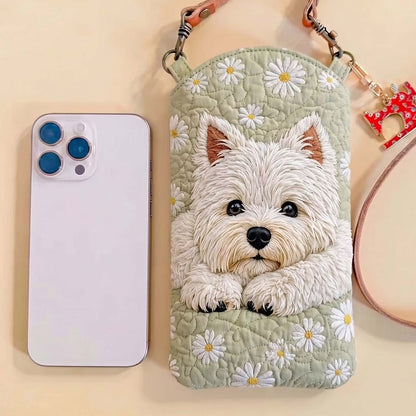 Westie Daisy Floral Quilted Slim Phone Crossbody Bag