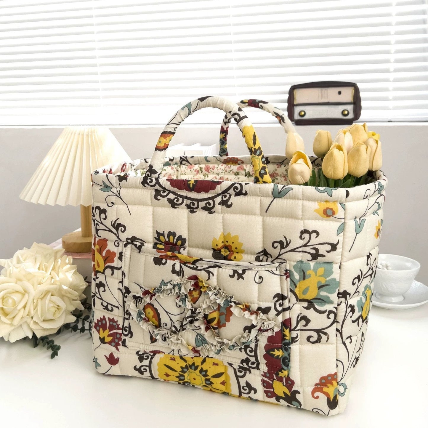 Large Capacity Floral Interior Storage Basket
