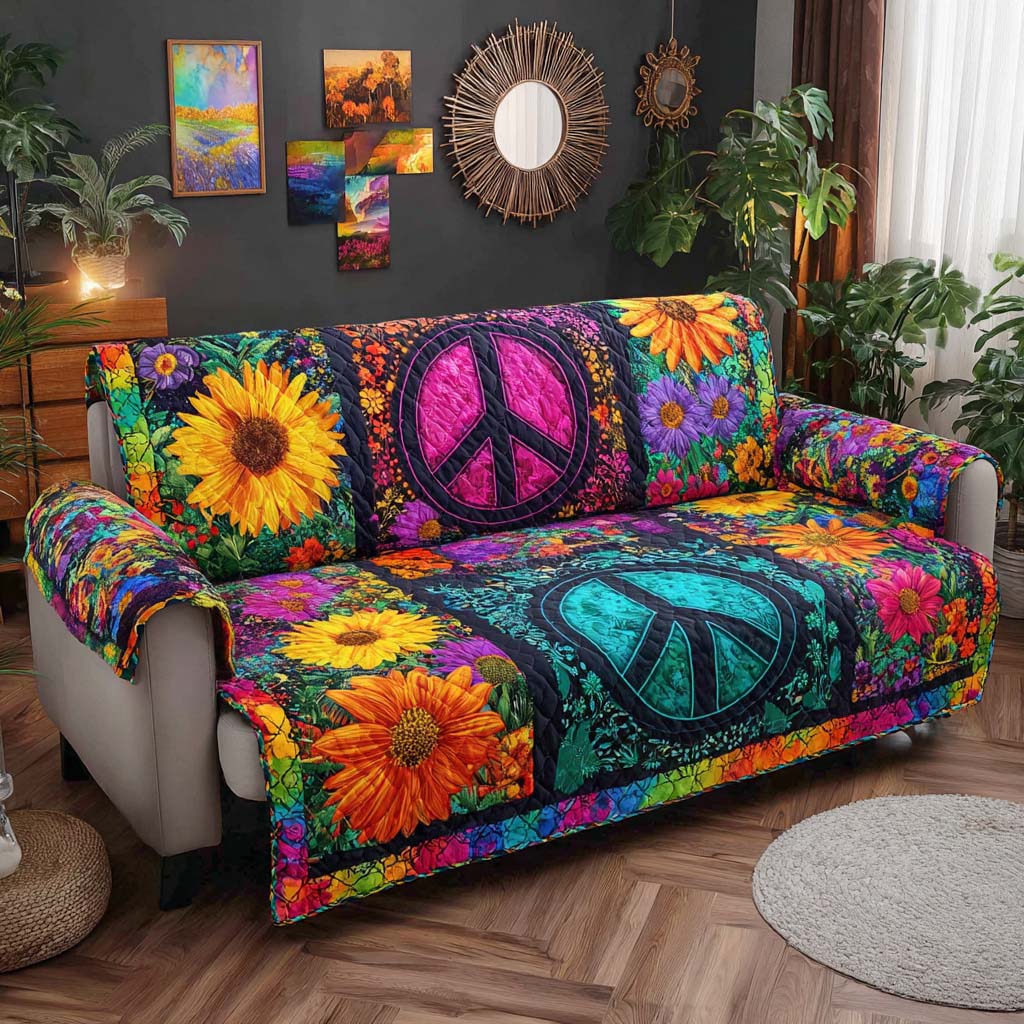 Boho Bloom Vibes Quilted Sofa Cover