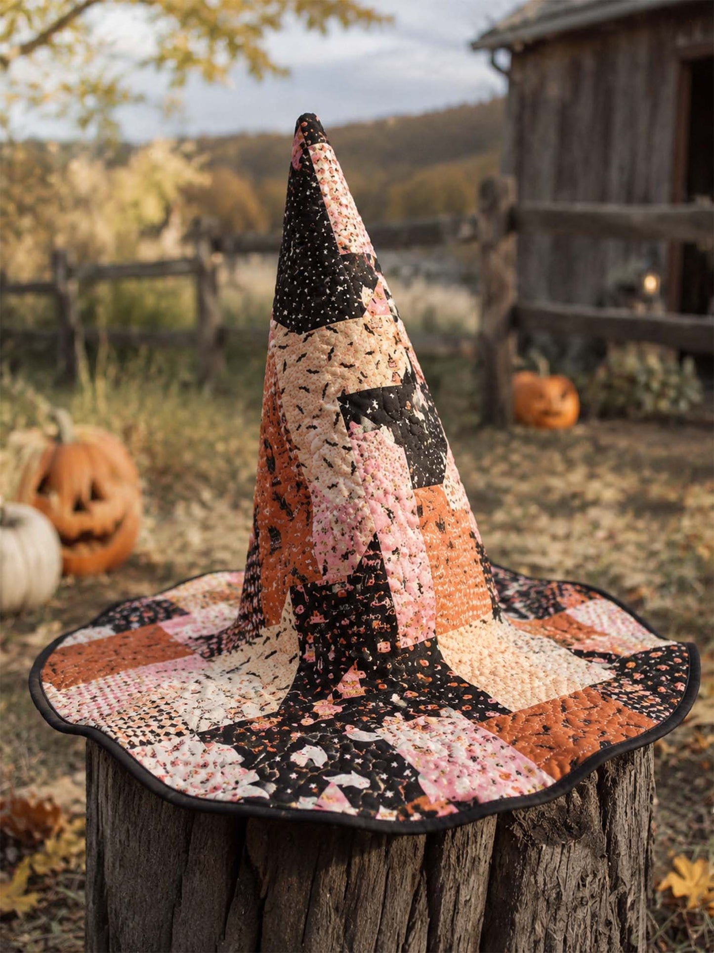 Cute Halloween Patchwork Handcrafted Quilted Witch Hat