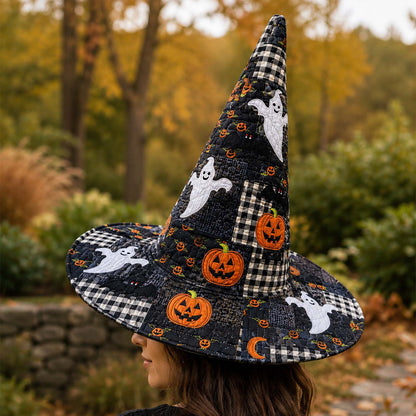 Spooky Ghost Halloween Handcrafted Quilted Witch Hat