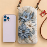Blue Poinsettia Quilted Slim Phone Crossbody Bag