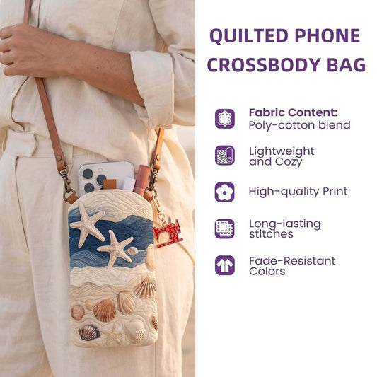Coral Reef Ocean Turtle Fish Quilted Slim Phone Crossbody Bag