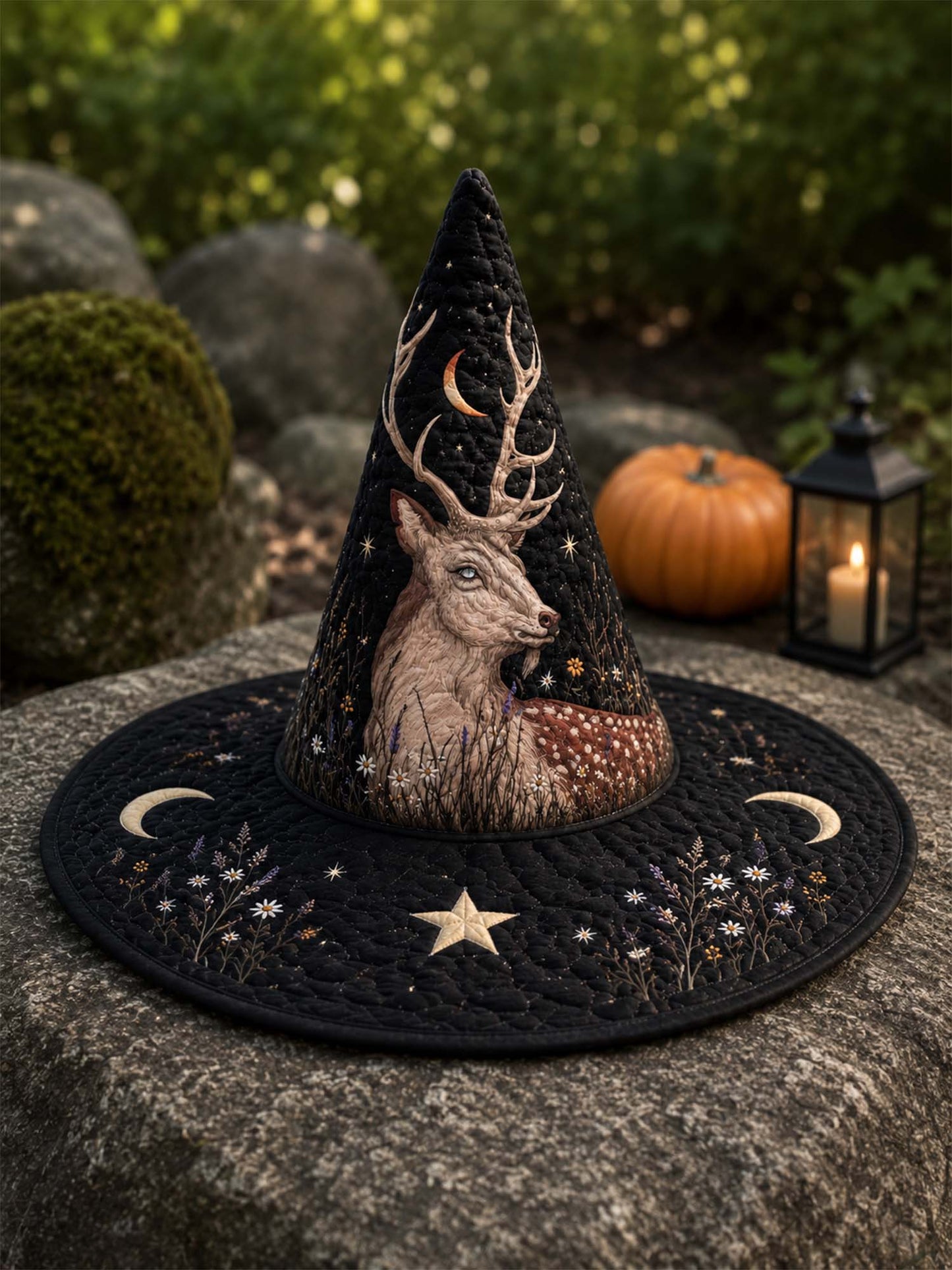 Mystical Deer Gothic Handcrafted Quilted Witch Hat