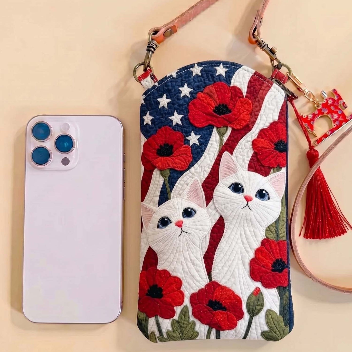 Patriotic Cat Quilted Slim Phone Crossbody Bag