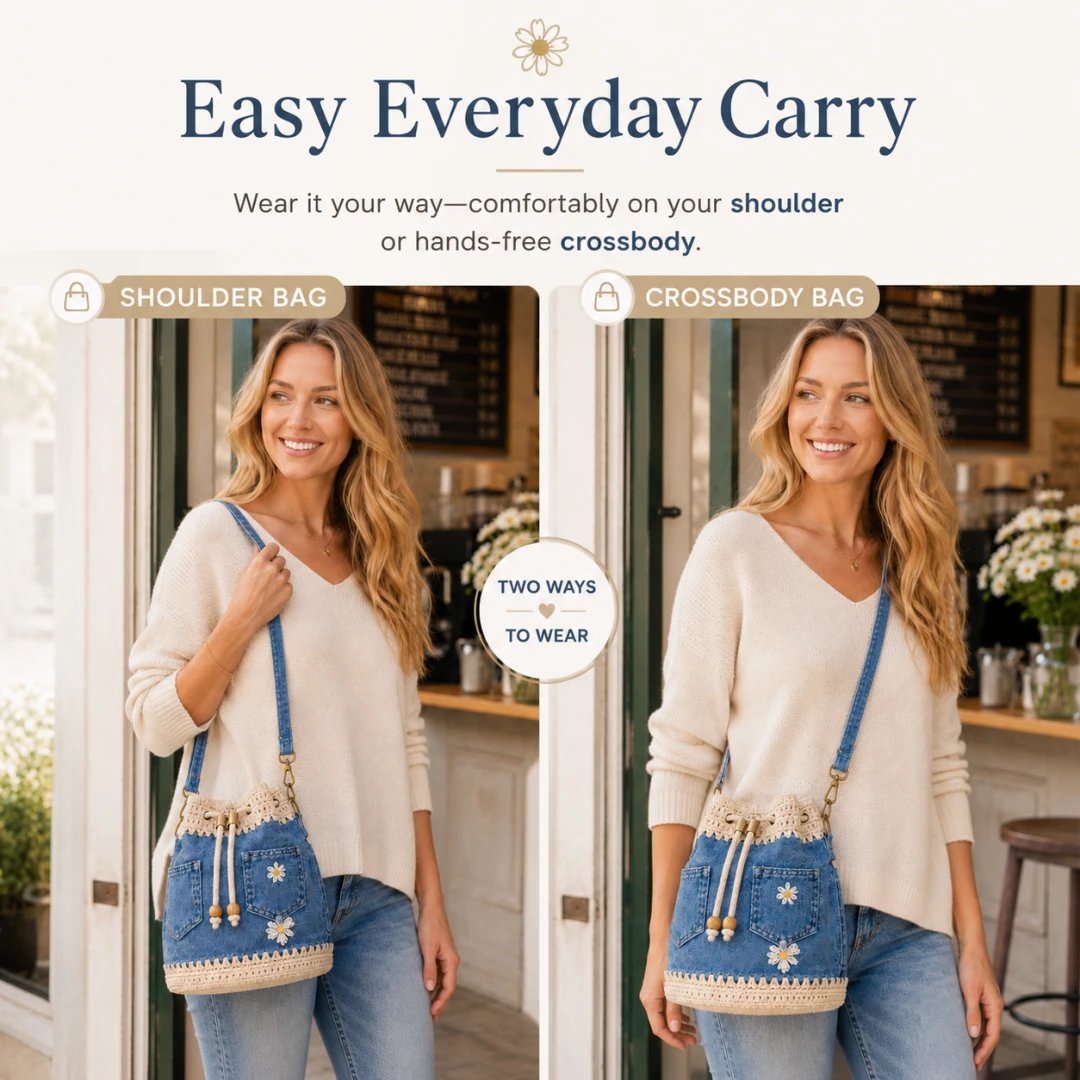 Denim Crochet Bucket Bag