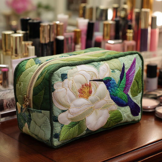 Hummingbird Charm Quilted Makeup Bag