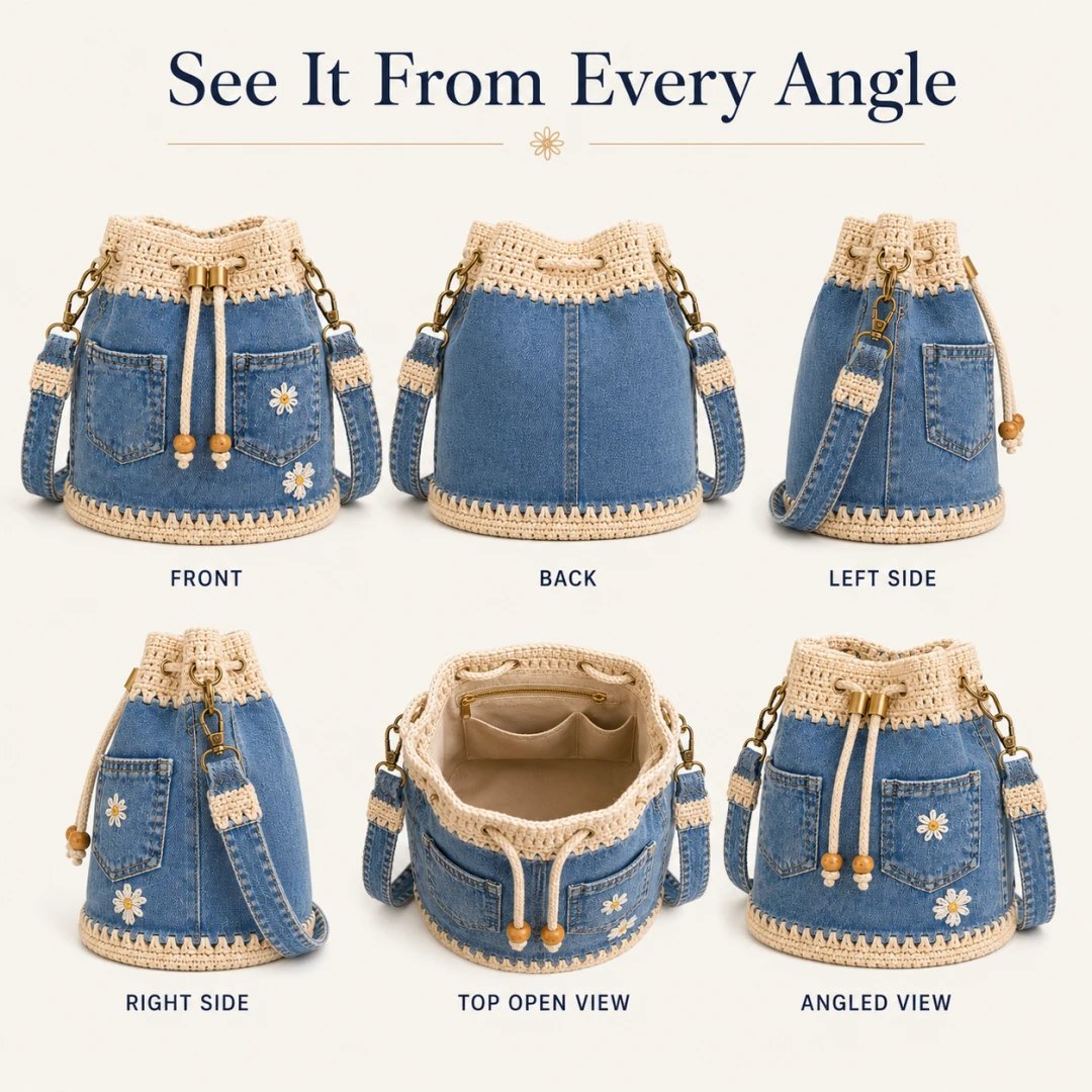 Denim Crochet Bucket Bag
