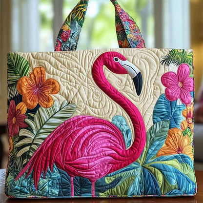 Pink Flamingo and Floral Handmade Tote Bag