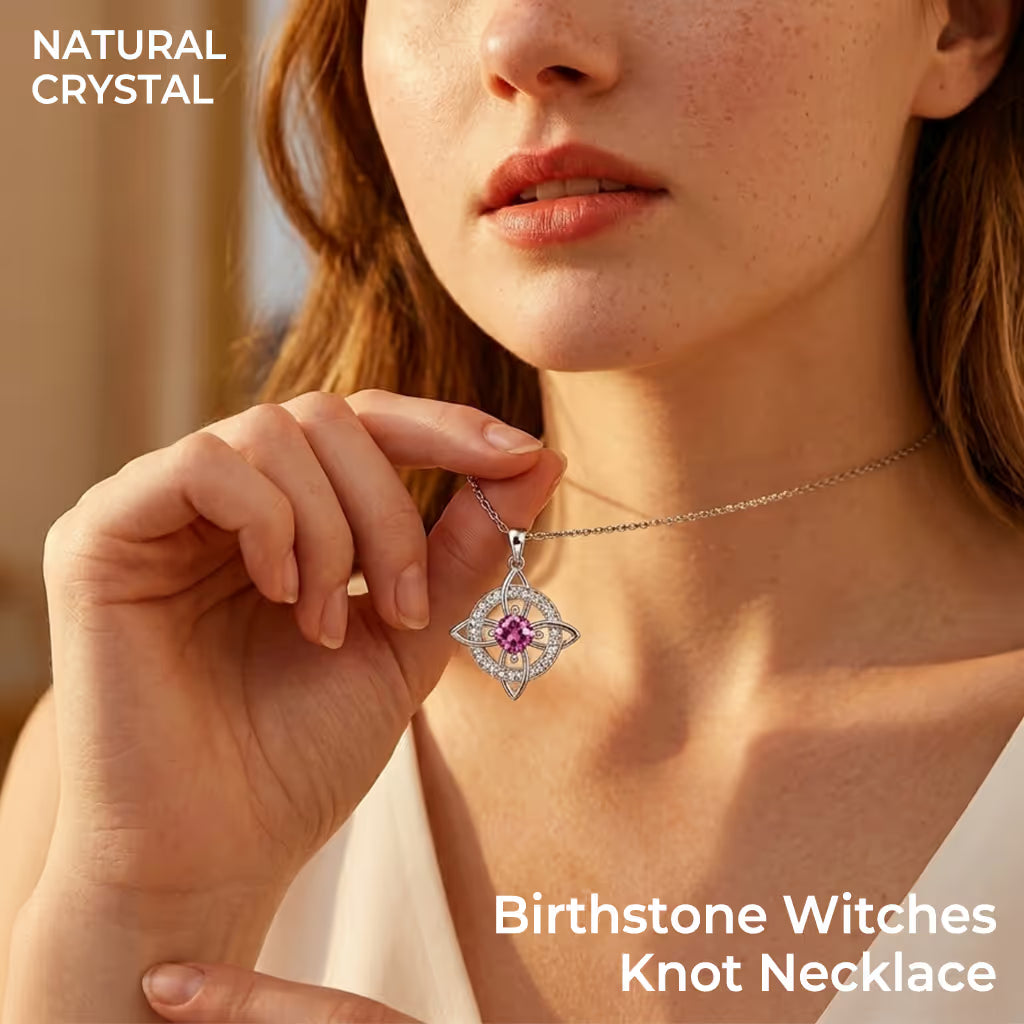 Mystical Birthstone Witches Knot Necklace – Natural Crystal🔮💞
