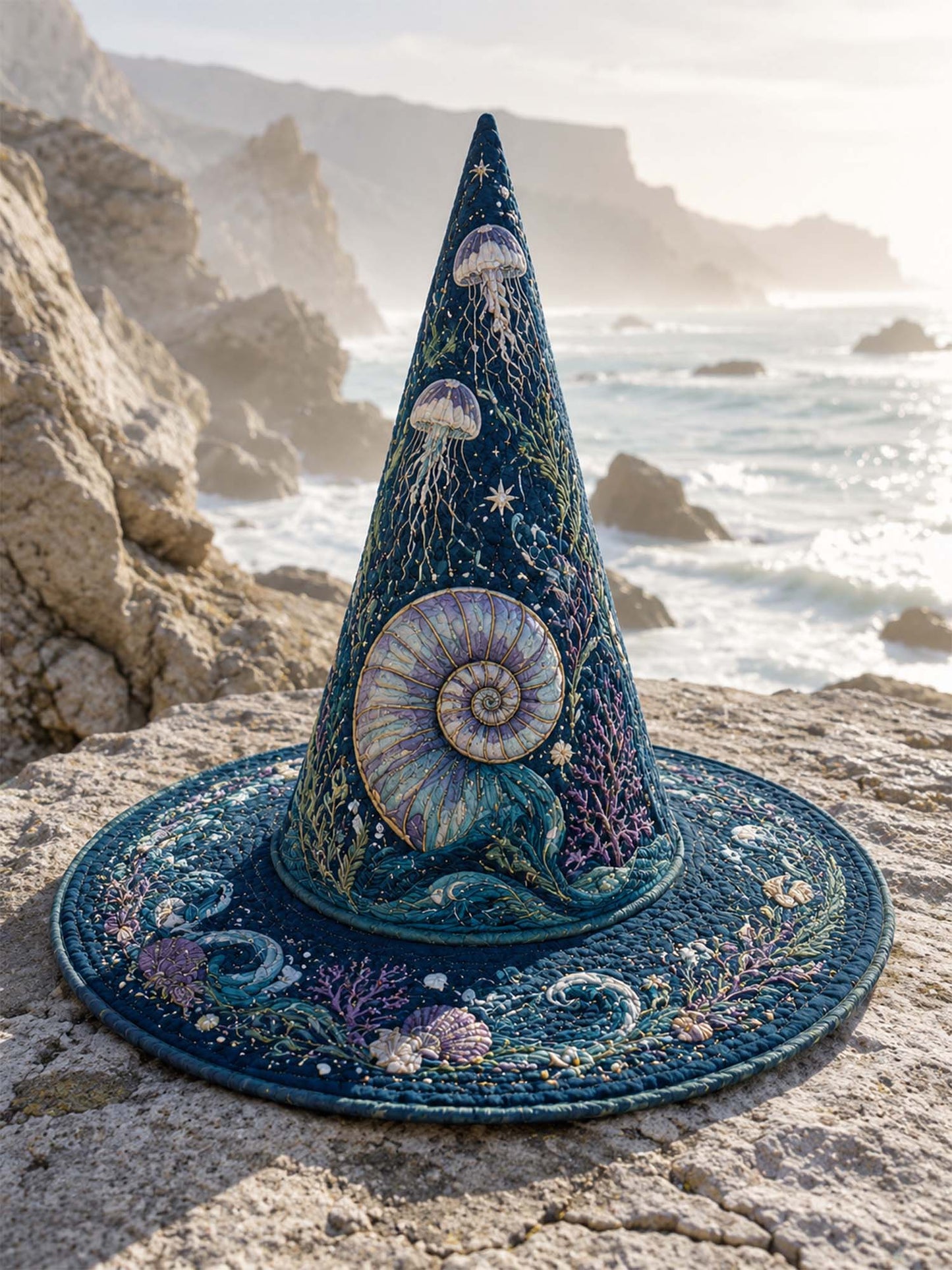 Deep Sea Mermaid Coastal Gothic Handcrafted Quilted Witch Hat
