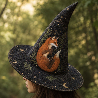 Enchanted Fox Handcrafted Quilted Witch Hat