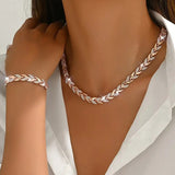 2PCS Glass Leaf Necklace Set Elegant Rhinestone Chain Necklace Bracelet For Women Fashion Luxury Jewelry Set - 1