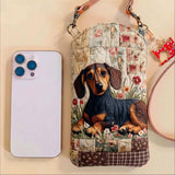 Floral Patchwork Dachshund Quilted Slim Phone Crossbody Bag