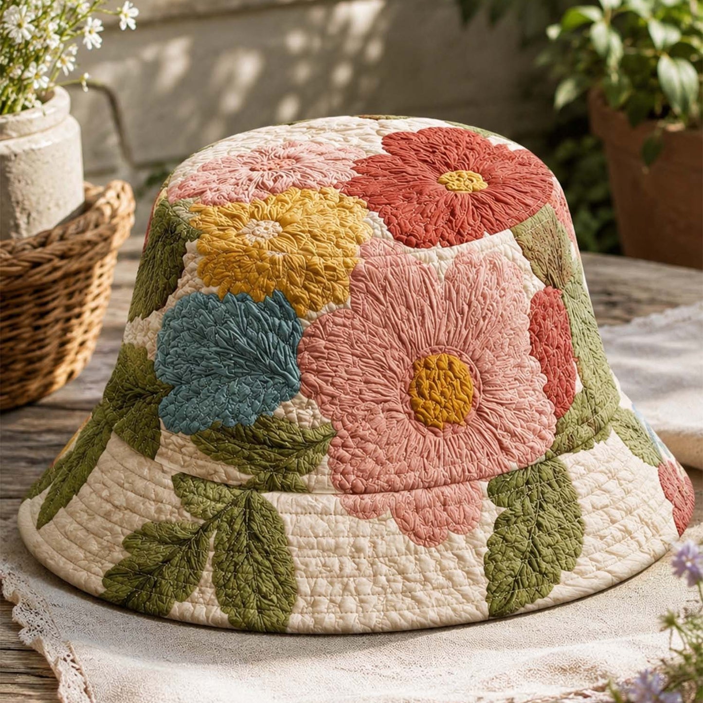 Vintage Floral Quilted Bucket Hat