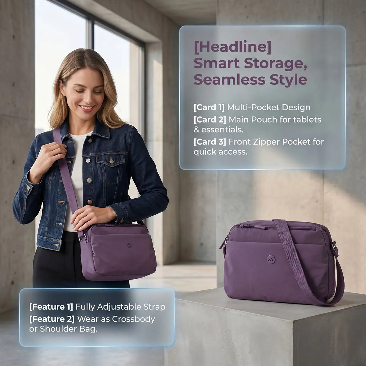 Women's Lightweight Water-Repellent Crossbody Sling Bag
