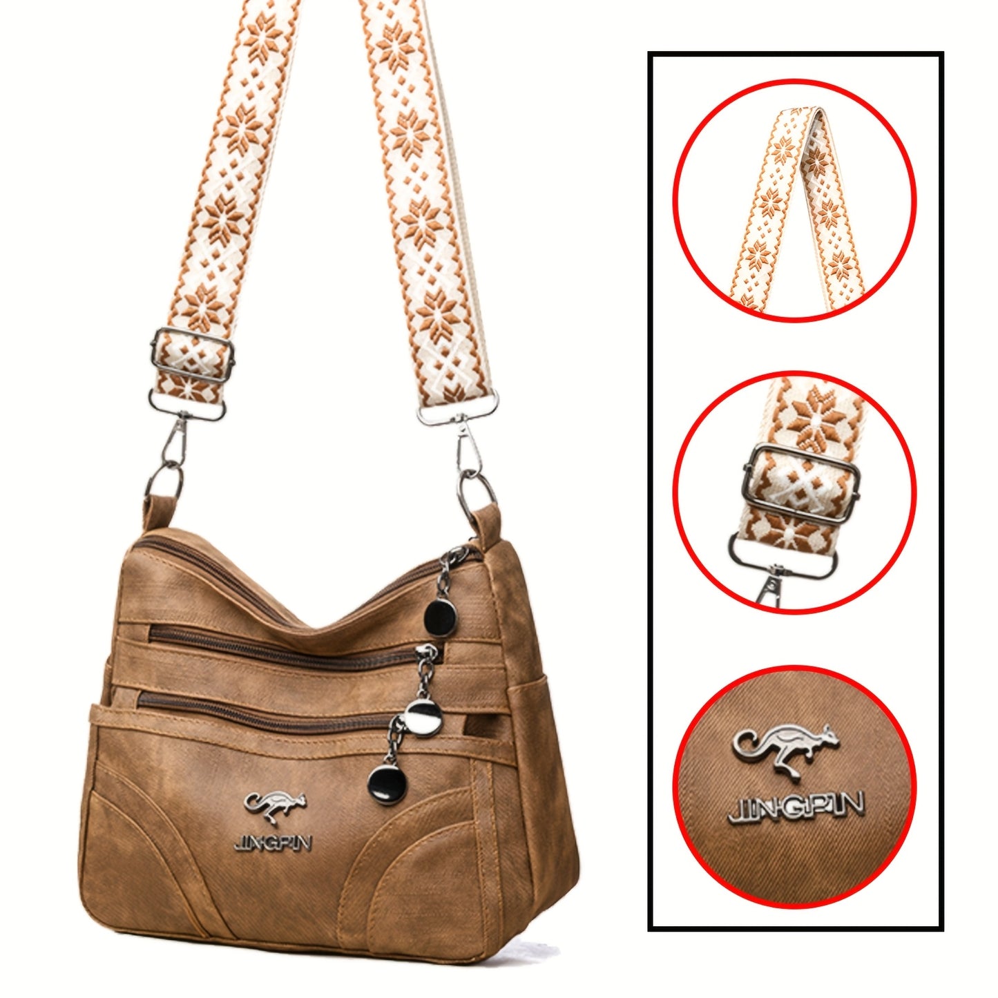 Women's Length Multi-Pocket Crossbody Shoulder Bag