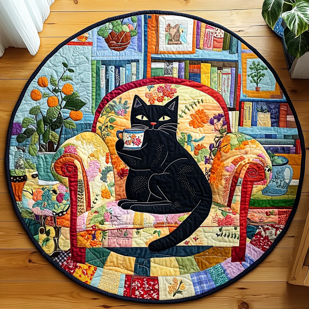 Feline Dreamland Quilted Round Mat