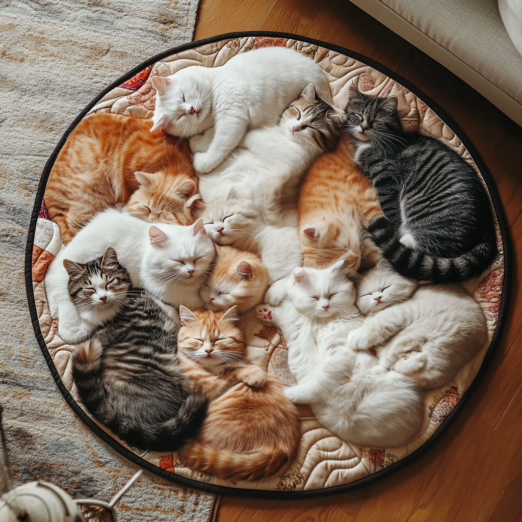 Feline Whimsy Circle Quilted Round Mat