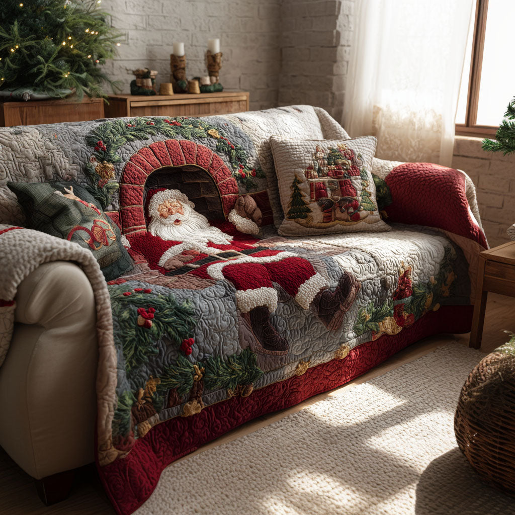 Festive Hearth Hug Quilted Sofa Cover