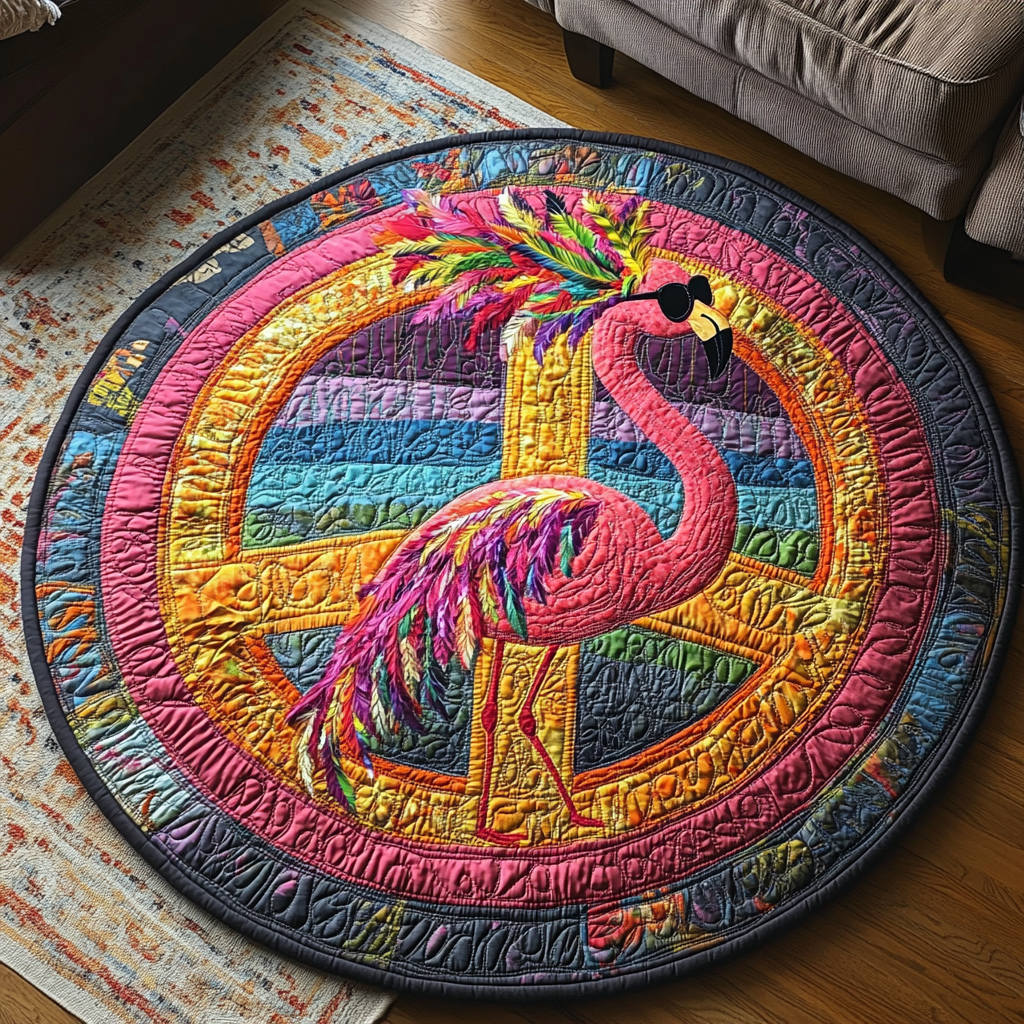 Groovy Flamingos Quilted Round Mat
