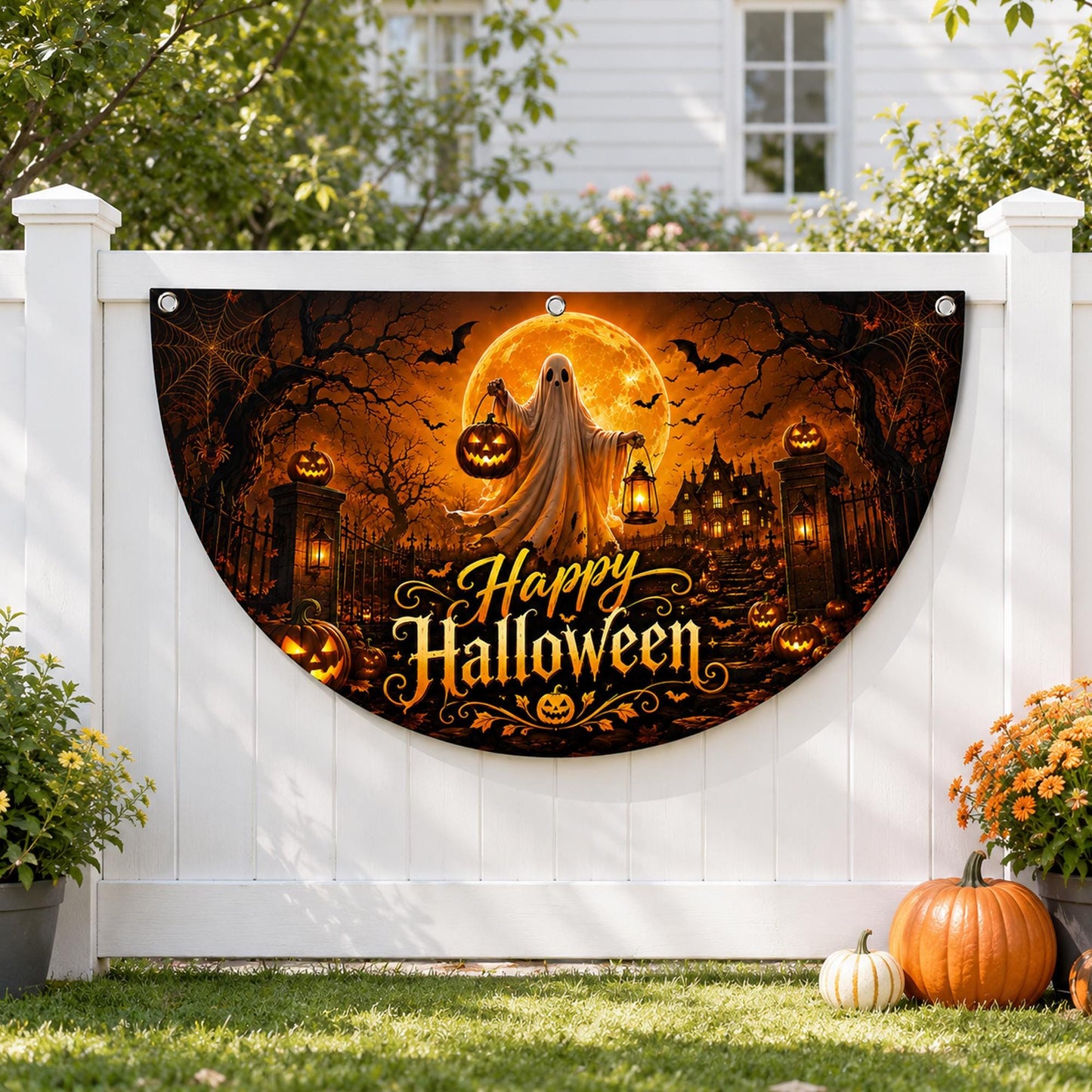 Happy Halloween Ghost Quilted Fan Flag
