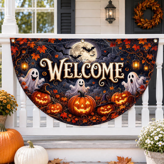 Halloween Ghosts Pumpkins Quilted Fan Flag