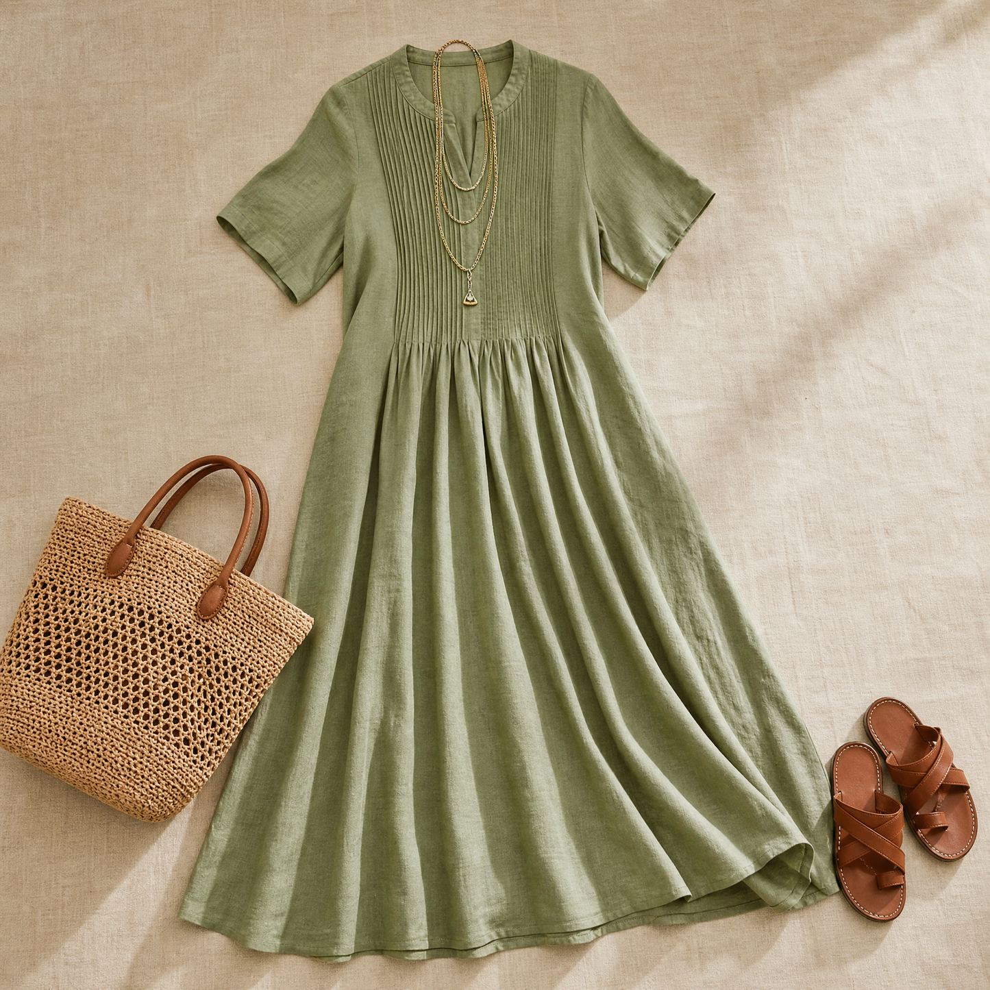 Pin-Tuck Maxi Dress with Pockets