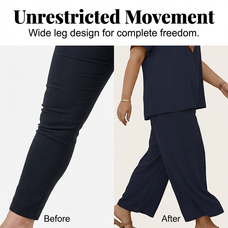 Casual Short-Sleeve Top and Wide-Leg Pants Set